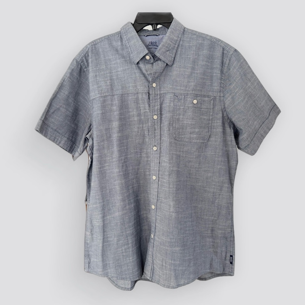 Izod Gray Casual Button Down Shirt with Classic Collar